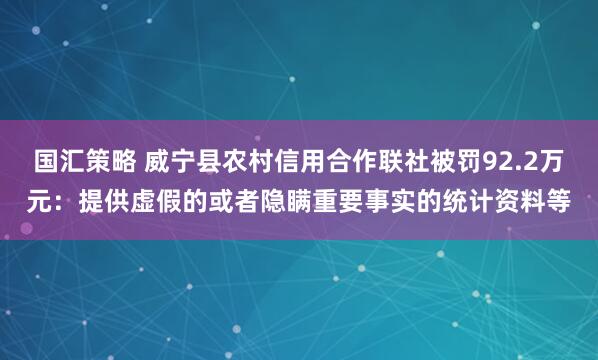 国汇策略 威宁县农村信用合作联社被罚92.2万元：提供虚假的或者隐瞒重要事实的统计资料等
